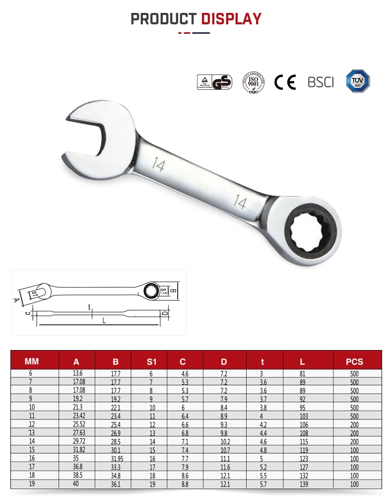 22PCS 6-32mm Ratcheting Combination Wrench with Box Packing